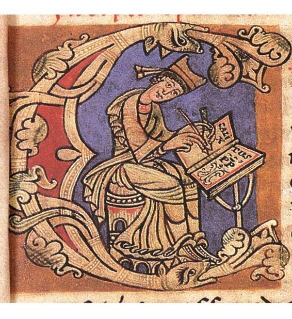 monnik schrijvend aan Codex Calixtus