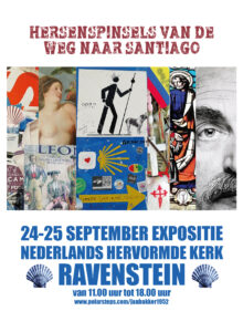 Expositie-aankondiging met een caminocollage als beeld